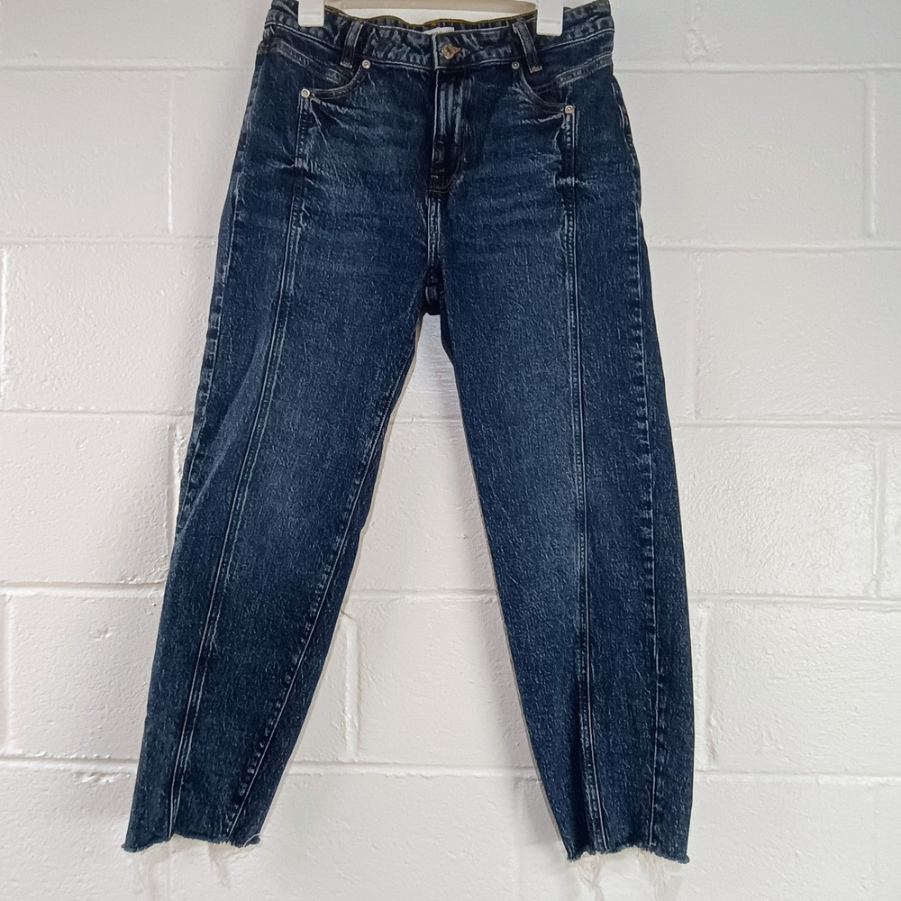 Forever‎ 21 Jeans Womens 30x27 Raw Hem Mid Rise Blue Denim Skinny Leg Dark Wash